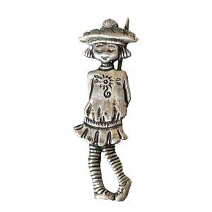 Mary Engelbreit Brooch Pin 925 Sterling Silver Fashion Girl Lady Mary Jane AS IS